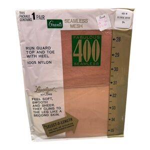 Vintage Grants Seamless Mesh Blonde Beige Stockings Size 9 1/2 Run Guard Nylon